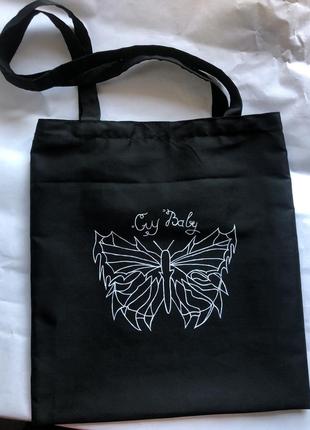 Шопер чорний еко сумка з метеликом на блискавці