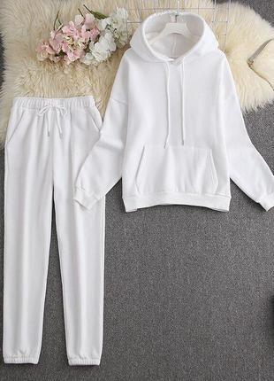 Жіночий спортивний костюм повсякденний штани джоггери джогери і + худі кофта стильний батнік білий1 фото