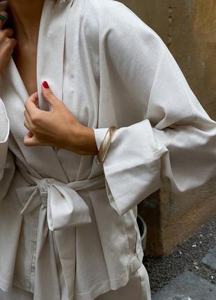 Костюм брючный льняной кимоно7 фото