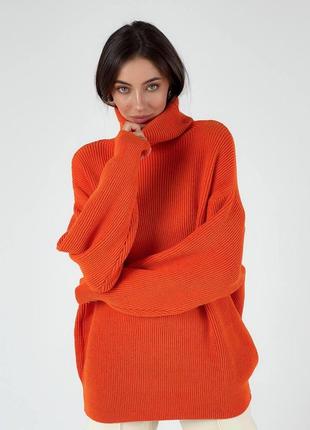 Яркий тёплый вязаный свитер с горлом6 фото