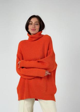 Яркий тёплый вязаный свитер с горлом10 фото
