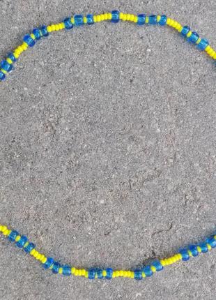 Комплект чокер намисто, кліпси, сережки, каблучка, кольцо, у кольорі прапору україни2 фото