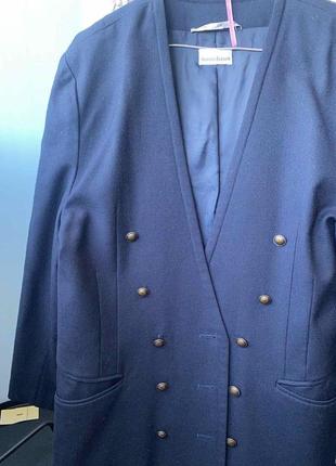 Винтажный шерстяной пиджак темно синего цвета3 фото