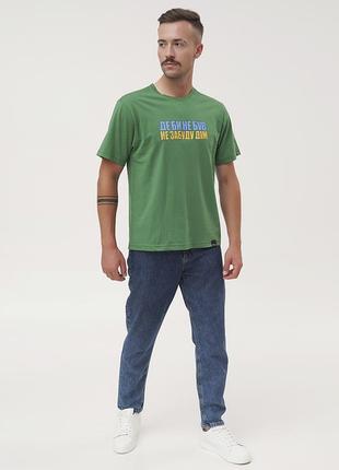 Чолвіча повсякденна однотонна бавовняна футболка зеленого кольору з принтом chikiss cmv 200/01