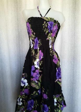 Женское вискозное платье сарафан в цветы, плаття, сукня гавайка. штапель мелкий цветок