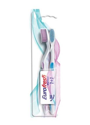 Набір зубних щіток eurofresh рожева та блакитна1 фото
