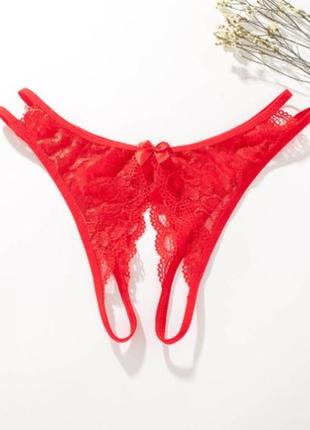 Стринги с дырочкой красные - размер универсальный, резинка тянется до 84см