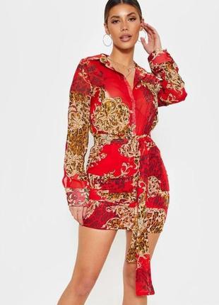 Новое яркое красное платье рубашка в леопардовый принт plt