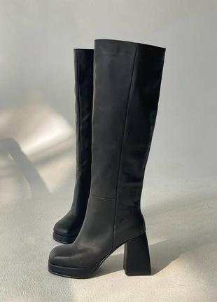 Шкіряні чоботи високі на каблуку демі зима з натуральної шкіри4 фото