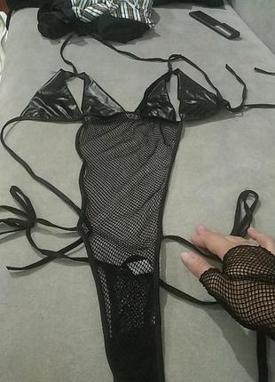 Боди с перчатками сетка