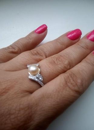 Срібне кільце з натуральної персикової перлиною maruata pearls3 фото