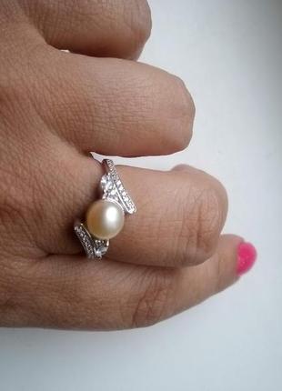 Срібне кільце з натуральної персикової перлиною maruata pearls5 фото