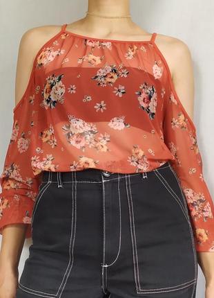 Блуза-сітка new look з квітковим принтом