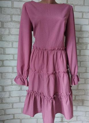 Платье розовое в горошек с длинным рукавом3 фото