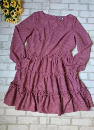 Платье розовое в горошек с длинным рукавом