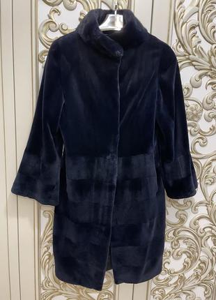 Норкова шуба плюшева темно-синя