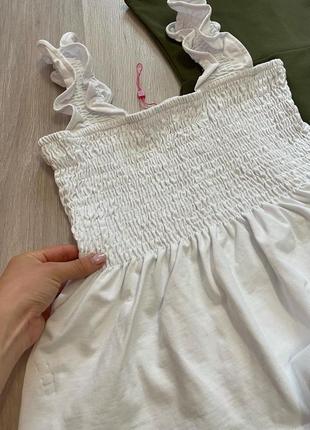 Новая белая хлопковая блузка топ с баской на резинке рюши нова біла блуза бавовна на бретелях рюші5 фото