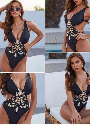 Купальник відрядний пландж відкрита спинка візерунки 🔥 розпродаж