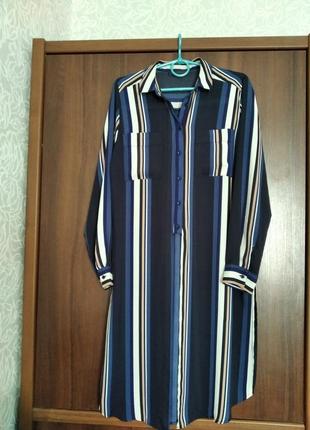 Подовжена блуза в смужку, сорочка, сорочка, туніка 48-50 р.