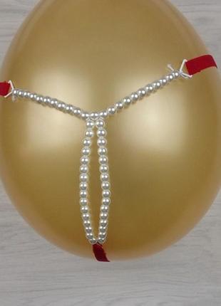 Трусы с бусами красные эротические  - размер универсальный, (на резинке)