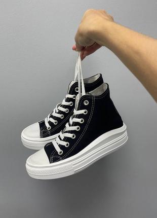 Шикарные женские высокие кеды на платформе converse ctas move hi black чёрные2 фото