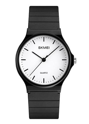 Женские часы силиконовые skmei скмей софт тач черные с белым (z007)