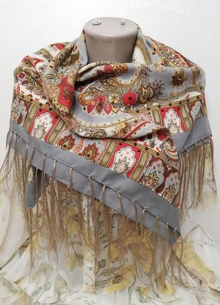 Шерсть! красивенный платок принт "турецкие огурцы"3 фото