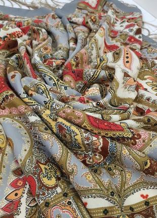 Шерсть! красивенный платок принт "турецкие огурцы"6 фото