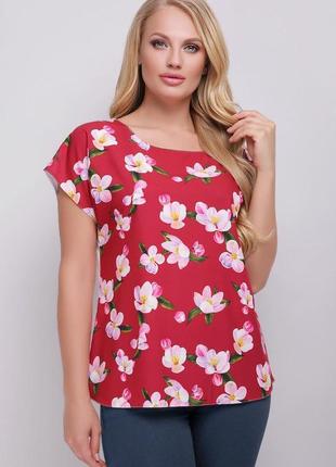 Женская футболка большого размера с цветочным принтом -оригинальная1 фото