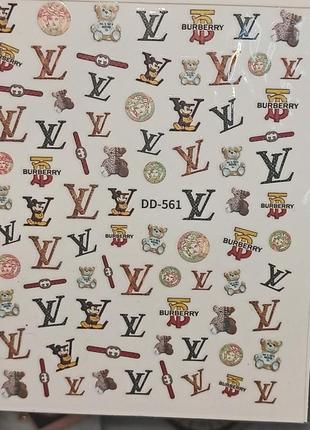 Наклейки для дизайну нігтів lv, mickey mouse,teddy bear