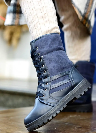 Ботинки женские синие зимние с2264 фото