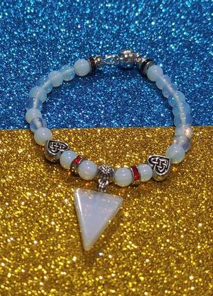 Браслет-лунный камень 18 см- сердечки.