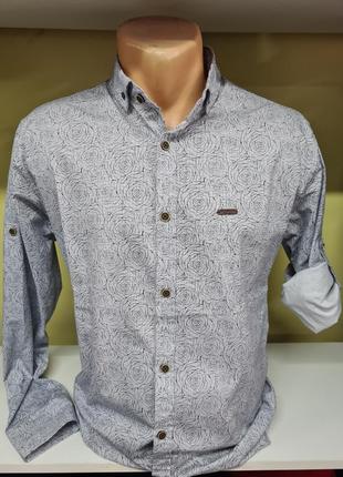 Рубашка мужская с орнаментом бутони роз, белая рубашка , мужская рубашка