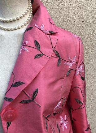 Шелк100%,розовый жакет с вышивкой,taifun,пиджак,блейзер,3 фото