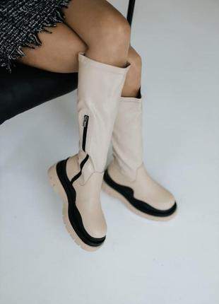 Зимові жіночі ботінки bottega veneta high beige premium / женские зимние ботинки ботега венета