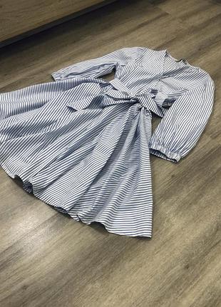 Goldi в наличии жеснкое платье на запах в полоску размер s/m под пояс миди платье морячка белое в голубую полоску