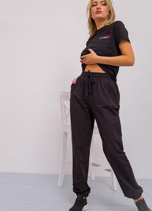 Спорт штаны женские двухнитка цвет черный4 фото