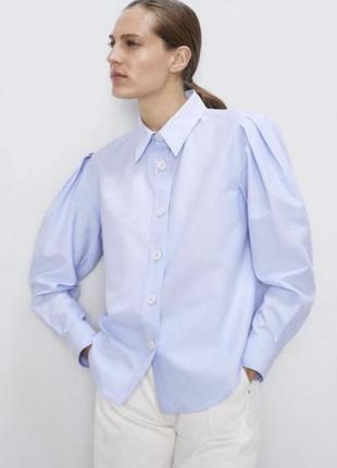 Zara жіноча блакитна щільна сорочка блуза розмір м/s у наявності оригінал на довгому рукаві zara
