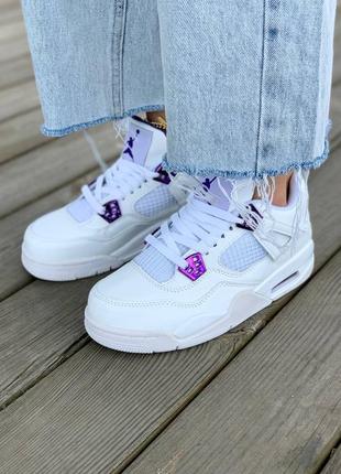 Nike air jordan 4 white purple кросівки найк джордан білі фіолетові жіночі чоловічі розміри белые фиолетовые кроссовки женские мужские размеры
