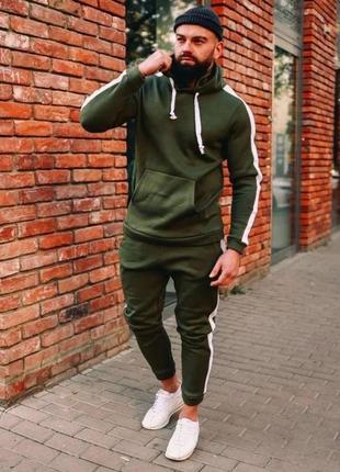 Спортивний костюм хіт хакі з білим лампасом