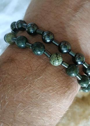 Подвійний браслет унісекс із серпентином та гематитом ′змієлів′