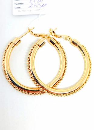 Серьги-кольца, позолота, позолоченные, сережки, д. 3,5 см2 фото