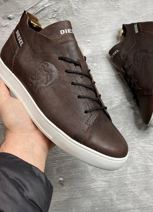 Чоловічі шкіряні чоричневі кеди дизель з м'якої натуральної шкіри