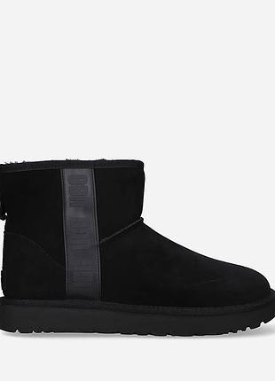 Сапоги зимние женские угги ugg classic mini side logo blk зимові уггі чоботи жіночі