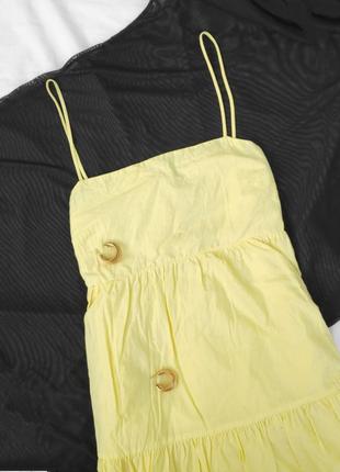 Нежное лимонное платье-миди ✨zara✨ ярусное платье хлопокое хлопок на тонких бретелях4 фото
