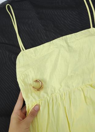 Нежное лимонное платье-миди ✨zara✨ ярусное платье хлопокое хлопок на тонких бретелях6 фото
