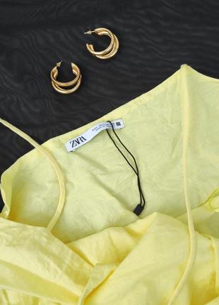 Нежное лимонное платье-миди ✨zara✨ ярусное платье хлопокое хлопок на тонких бретелях5 фото