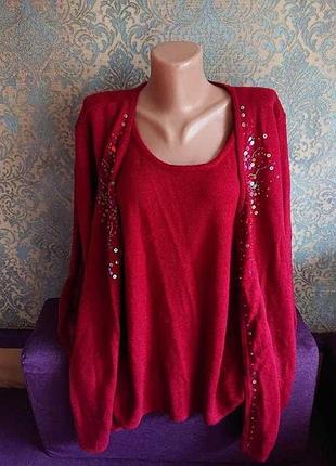 Женская кофта обманка кардиган джемпер свитер большой размер батал 52 /54
