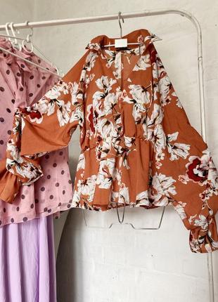 ❤️мега знижки речі по 99 грн ❤️ неймовірна блуза пишний рукав квітковий принт1 фото