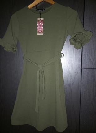 Новое стильное платье цвета хаки boohoo, размер 8/36.1 фото